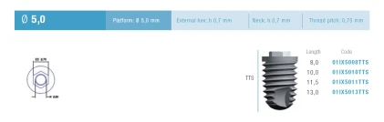 Cylindrical Implus None Polished Neck External Hex TTS (5.0)