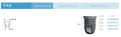 Cylindrical Implus None Polished Neck Internal Hex TTS (6.0)