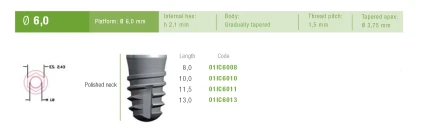 Tapered Implus Internal Hex Wide Thread Polished Neck (6.0)