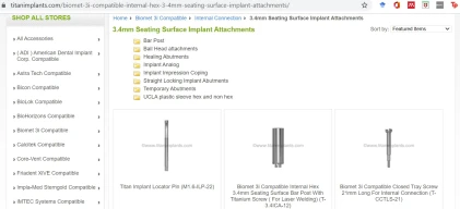 Components: Biomet 3i Compatible Internal Connection 3.4mm