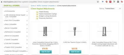 Components: IMTEC compatible External Hex 3.3mm