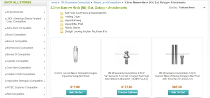 Components: ITI-Straumann Compatible Tissue Level Narrow Neck (NN) Ext. Octagon 3.3mm