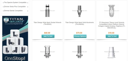 Components: ITI-Straumann Compatible Tissue Level 6.5mm Wide Neck (WN)