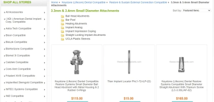 Components: Keystone (Lifecore) Dental Compatible Restore & Sustain External Connection 3.3mm & 3.4mm Small Diameter