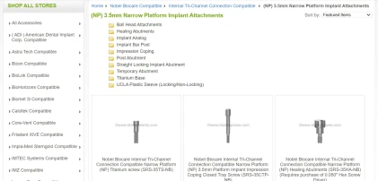Components: Nobel Biocare Compatible Internal Tri-Channel Connection (NP) 3.5mm Narrow Platform